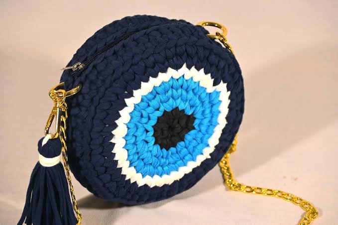 Evil Eye Round Crochet Sling Bag