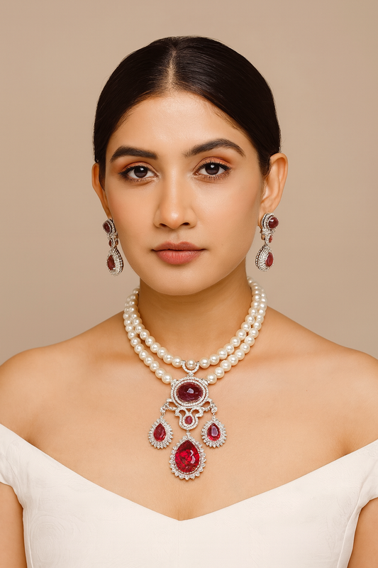 Royal Ruby Pearl Drop Set