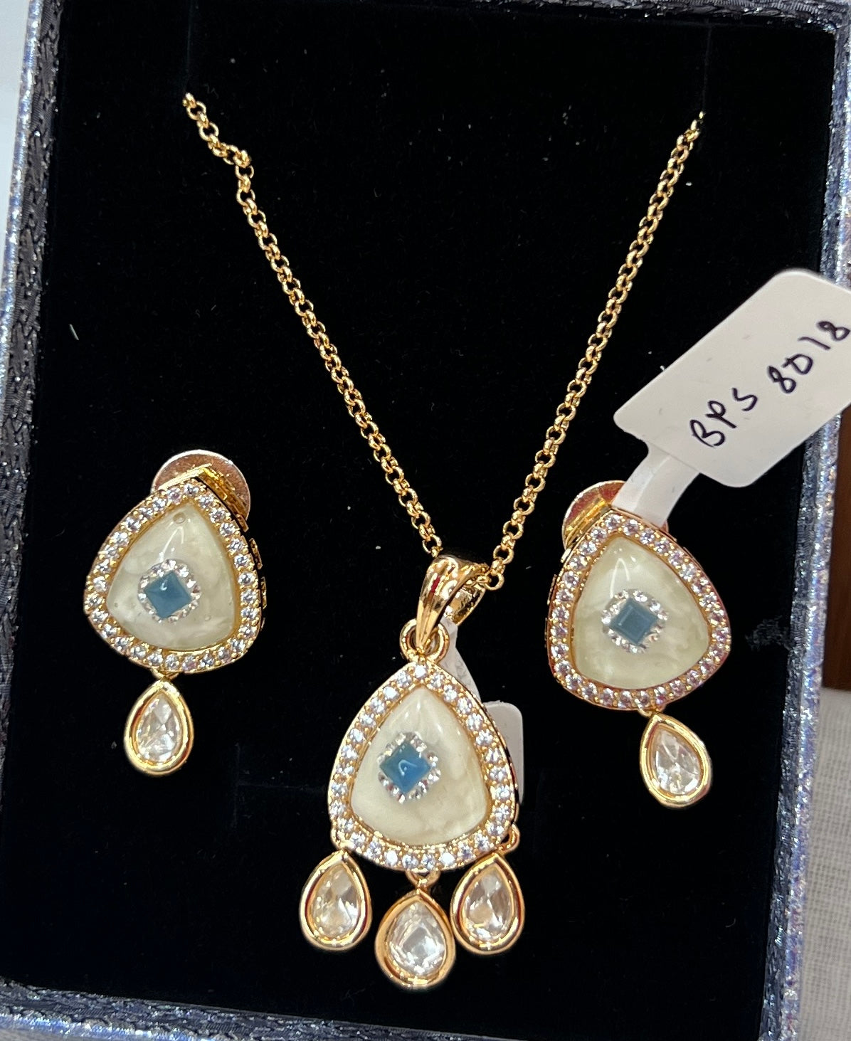Blue Stone Gold-Plated Pendant Set