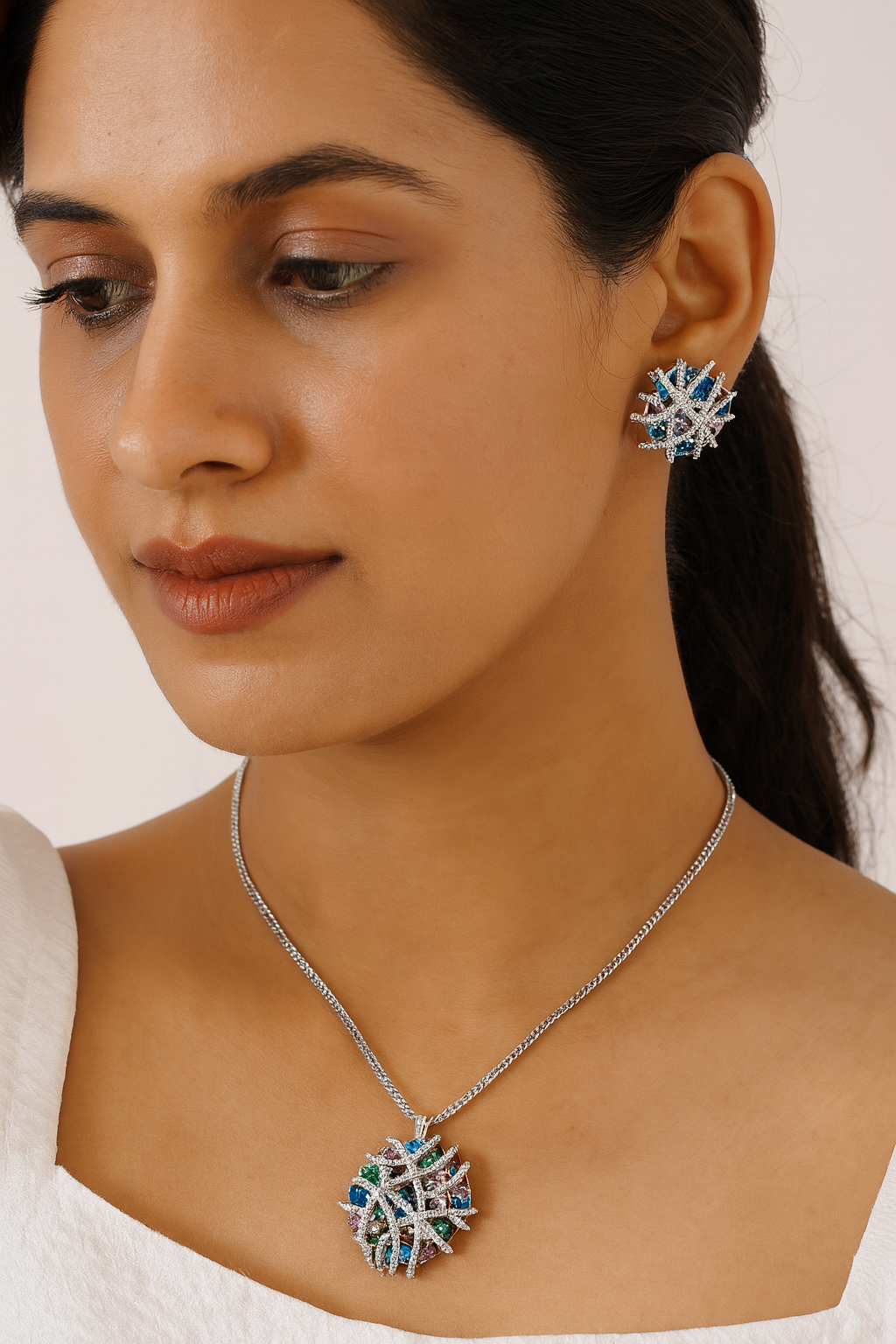 Radiant Multicolor Gemstone Pendant Set