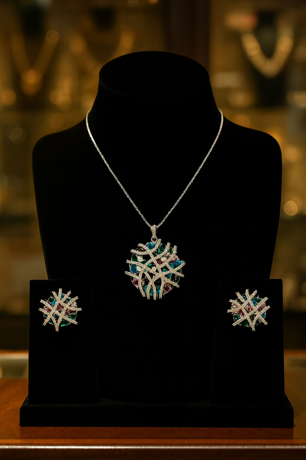 Radiant Multicolor Gemstone Pendant Set