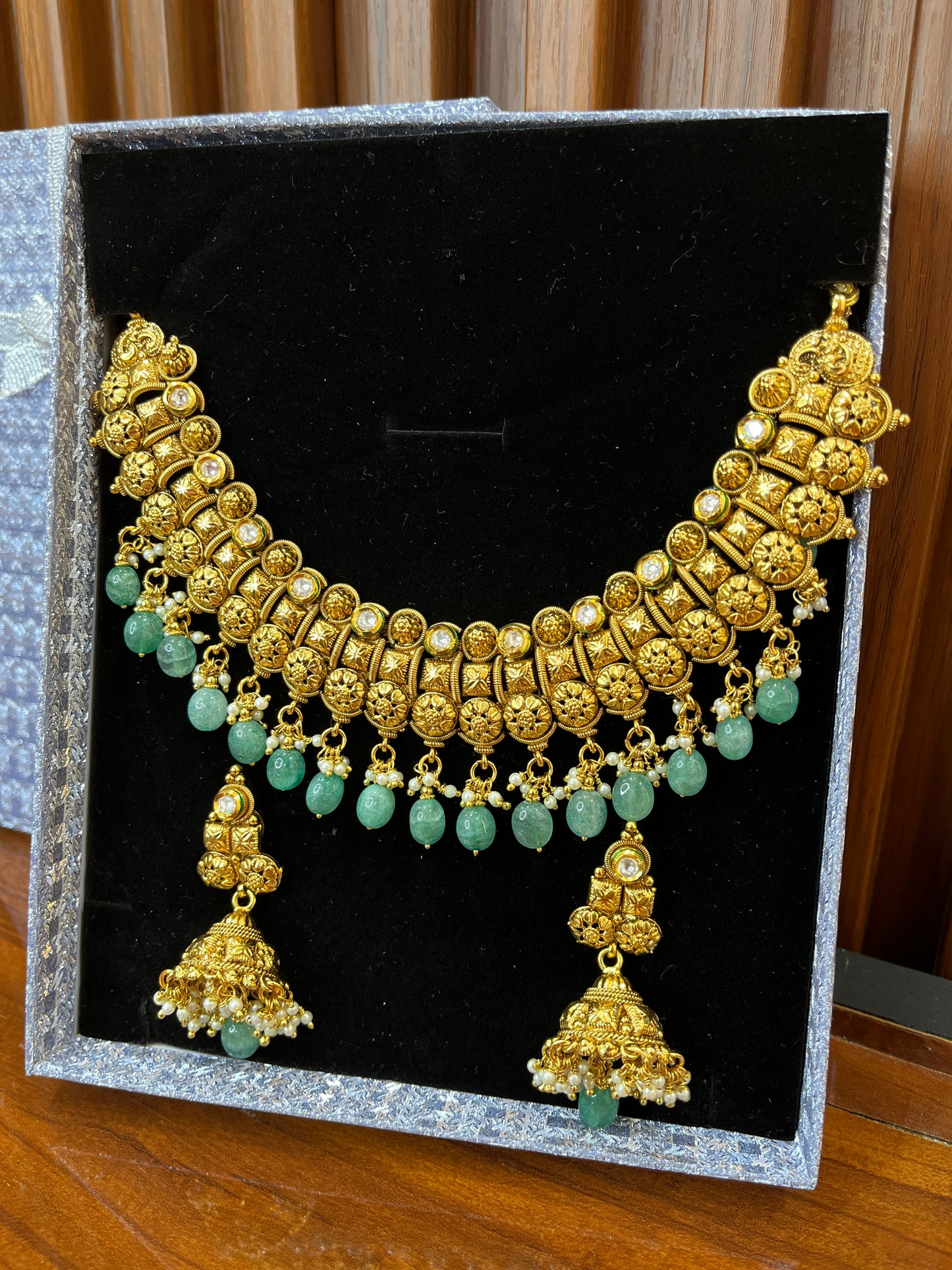 Antique Temple Set With Green Drops
