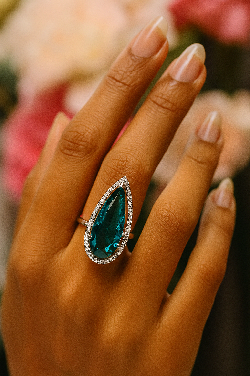 Ocean Drop Pear-Cut Cocktail Ring