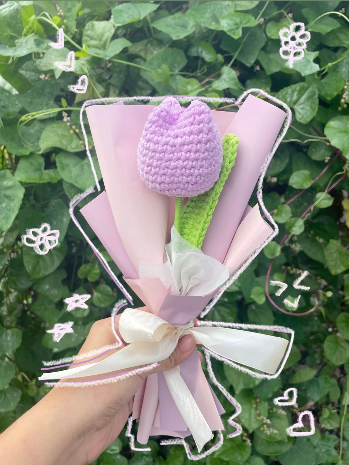 Single Lavender Crochet Tulip Bouquet