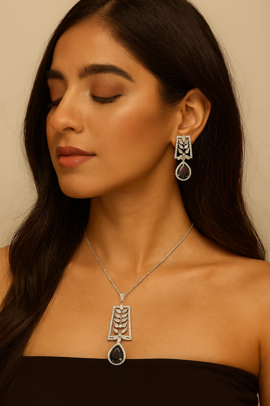 Midnight Bloom CZ Pendant Set
