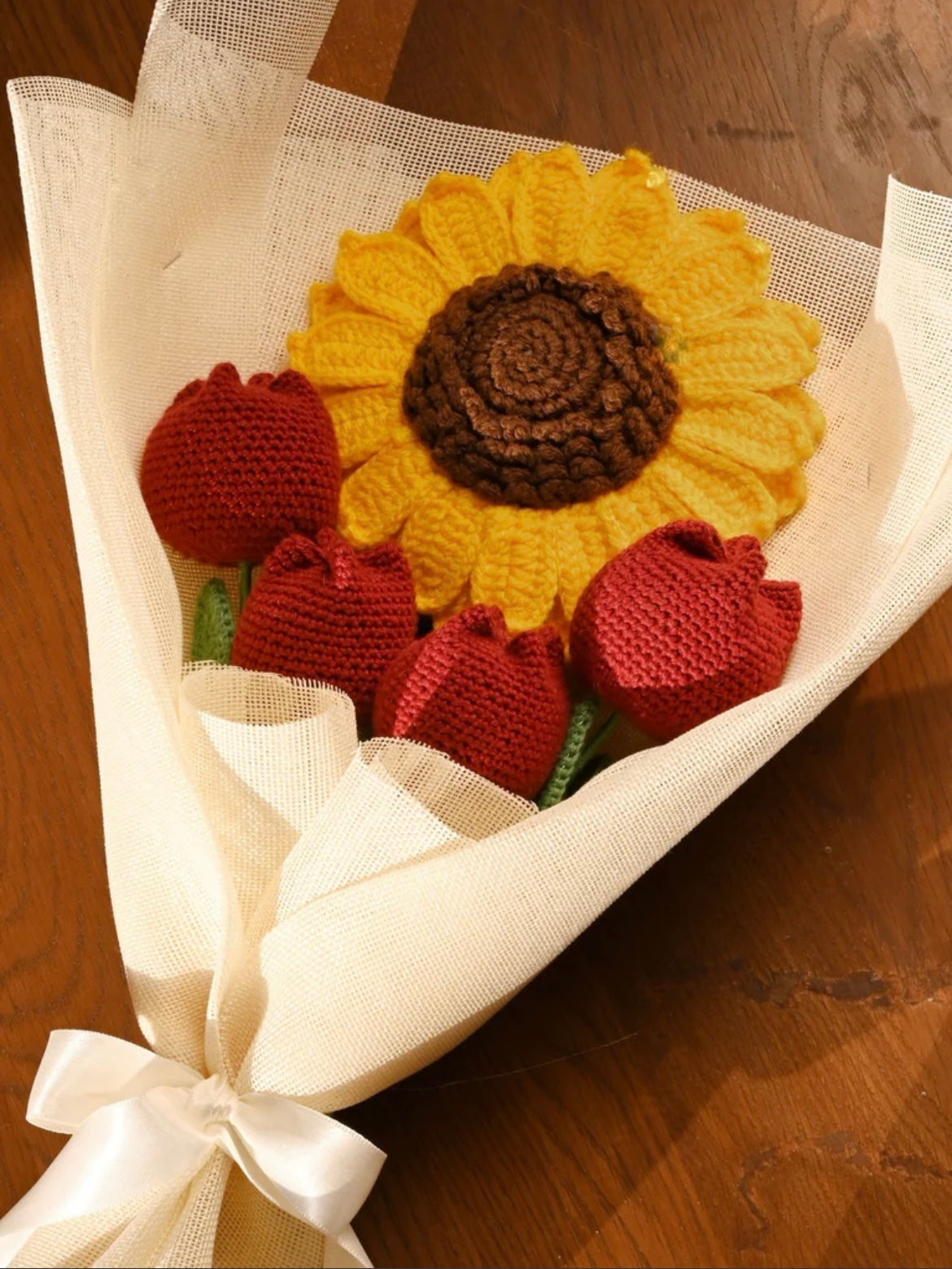 Sunflower & Tulip Crochet Bouquet