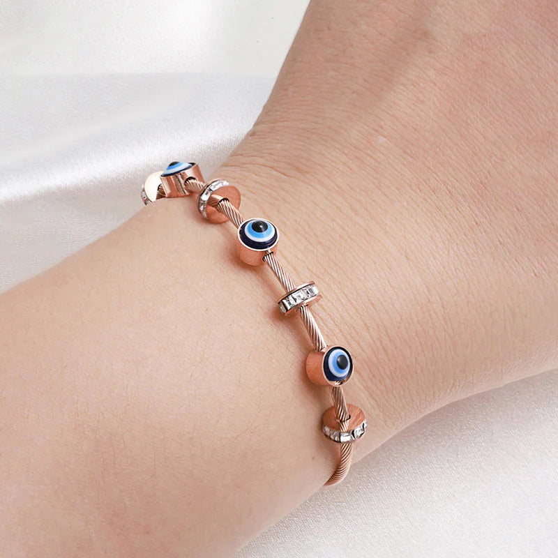 Elegant Evil Eye Rose Gold Bracelet with Crystal Charms