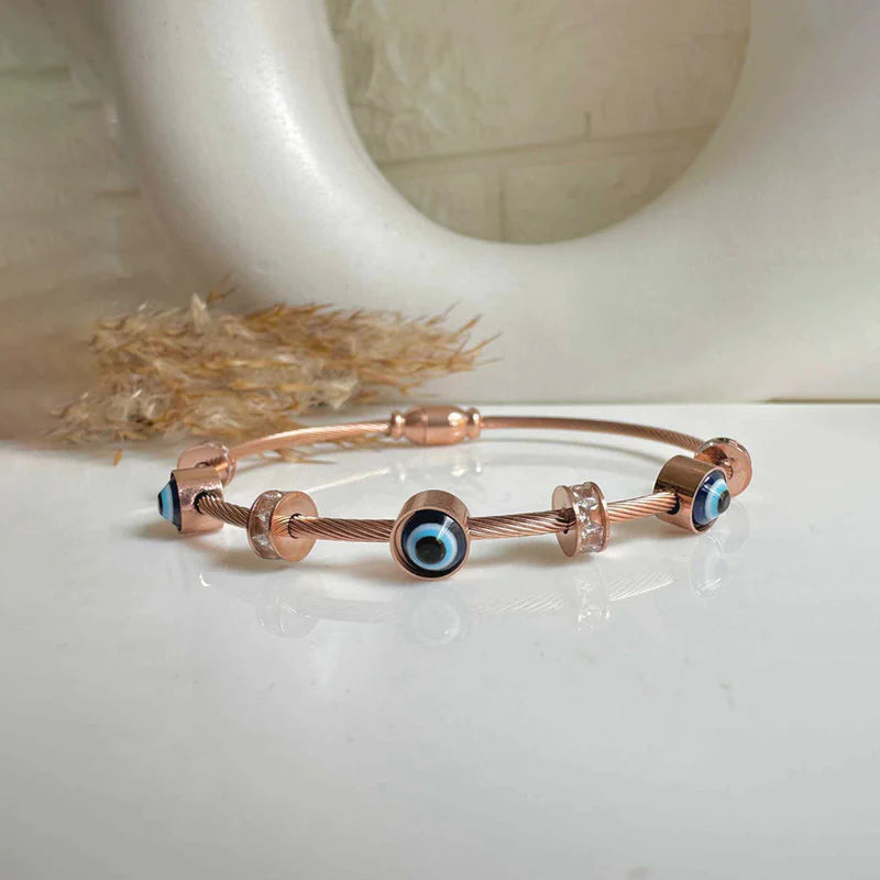 Elegant Evil Eye Rose Gold Bracelet with Crystal Charms
