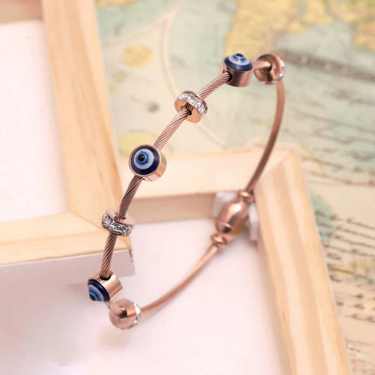 Elegant Evil Eye Rose Gold Bracelet with Crystal Charms