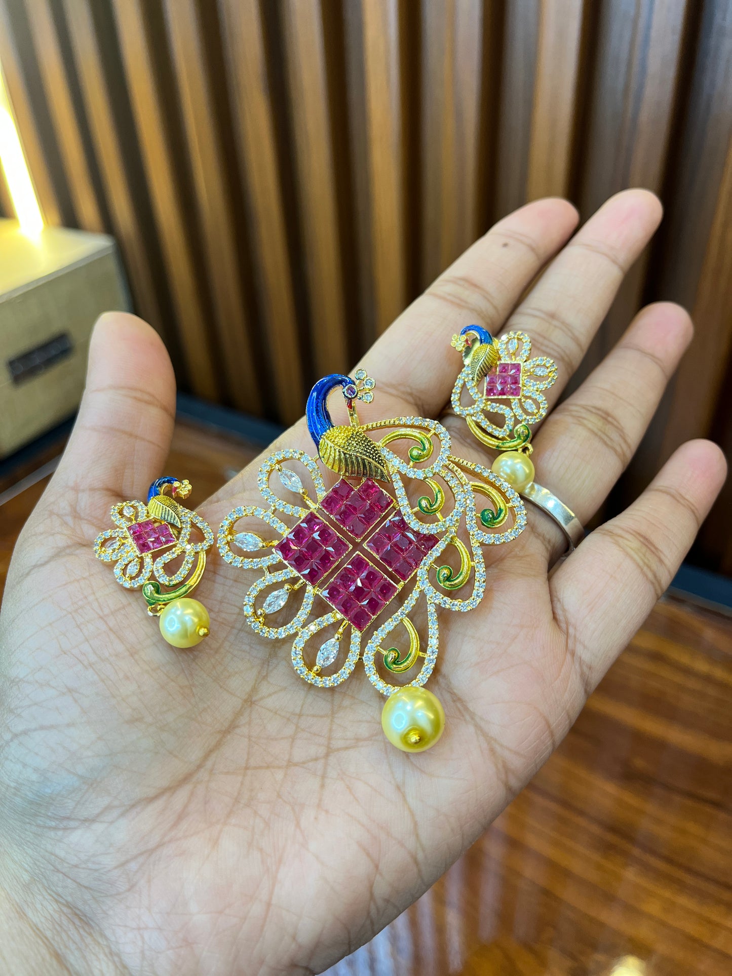 Regal Peacock Pendant Set