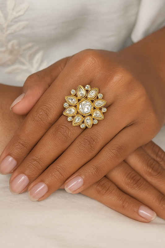 Radiant Floral Kundan Statement Ring