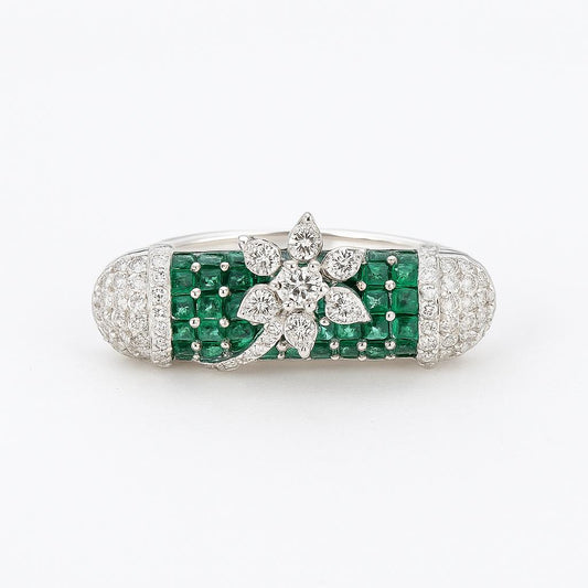 Emerald Sparkle Ring with Floral Accent