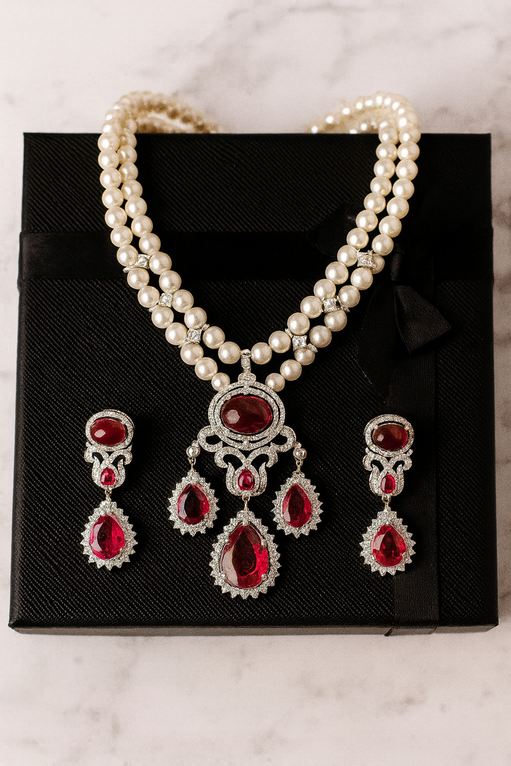 Royal Ruby Pearl Drop Set