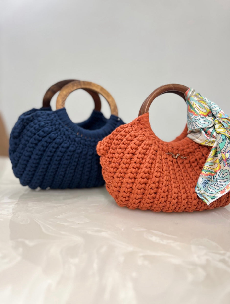 Crochet Handbag Set with Wooden Handles