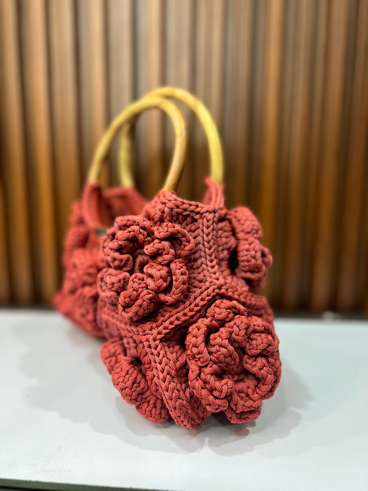Handcrafted Bloom Crochet Bag – Maroon Elegance