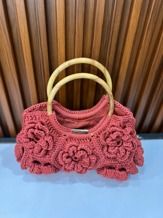 Handcrafted Bloom Crochet Bag – Maroon Elegance