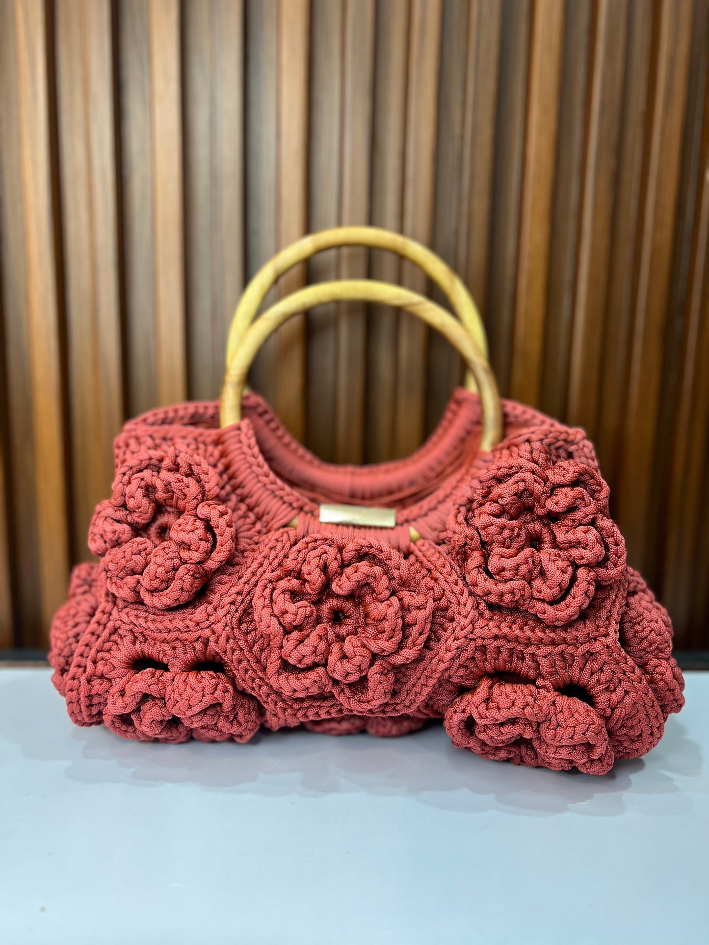 Handcrafted Bloom Crochet Bag – Maroon Elegance